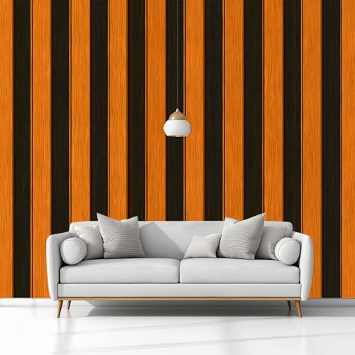 Rayures Verticales Géométriques En Bois Papier Peint Brun Photo Peintures Murales, Salon Tv Canapé Thème Hôtel De Luxe Couloir Fond Mur Peinture Décor À La Maison 250 x 175 cm