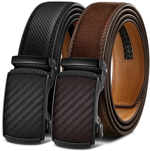 BULLIANT Cinture Uomo 2 Pack Cintura a Scatto Scorrente Regolabile per Uomo Pantaloni Eleganti Casuali Oxfords 3.5 cm Tagliata per Adattarsi(Nero/Marrone scuro,110cm/28-36 vita regolabile)