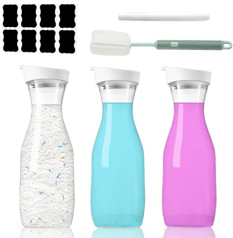 Tvättmedelsförvaring, 1,5 l tvättmedelslåda för sköljmedel, 3 stycken tvättpulverdispenser, sköljmedelsdispenser, flaska, tvätt pods behållare, användning i tvättmedel och sköljmedel (rund)