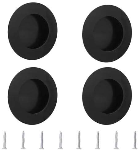 MOROBOR Poignée ronde à tirer, 4 pièces Poignées encastrées noires à tirer invisibles en acier inoxydable pour porte coulissante de grange, tiroir, placard/65mm