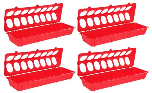 CIYODO 4pcs Flip Top Plastic Poultry Feeder No Mess No Waste Chicken Feeder for Quail Chickens Pigeons Parrots Birds and More for Outdoor Feeding