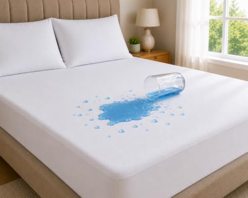 Waterproof Mattress Protector – Terry Towelling Cotton Fitted Sheet Style Cover, Extra Deep Skirt, Noiseless & Non-Crinkle, Anti Allergy Dust Mite Protection, Machine Washable (Single)