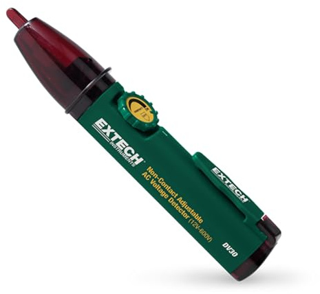 Extech DV30 Beröringsfri AC-Spänningsdetektorpenna, 12-600V | Justerbar känslighet, hörbara och visuella LED-larm, 12-600V AC, isolerad sond, klämma, LR44
