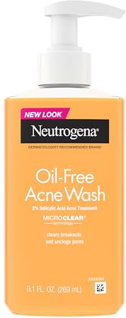 Neutrogena Oil-Free Acne Face Wash - Facial Cleanser with Salicylic Acid, Daily Cleanser for Oily & Acne-Prone Skin, Clears & Helps Prevent Breakouts, Clear Formula, 9.1 fl. oz. Bottle