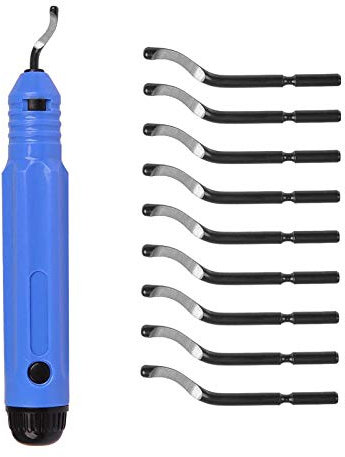 AMTAST Entgratwerkzeug mit 10 Hochgeschwindigkeitsstahlklingen Flexibles Rohrentgratwerkzeug mit Schwenkklingen Rutschschutzgriff für den 3D-Druck Metall Kupfer Aluminium Stahl (Modell AMD016)