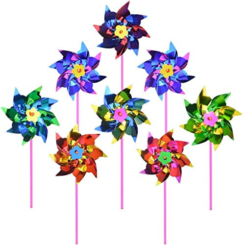 50 Pcs Plastic Rainbow Pinwheel,Windmill Party Pinwheels DIY Pinwheels Set for Garden Lawn Party Decor