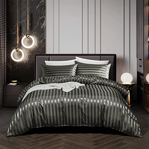 Tospass Sommer Satin Bettwäsche 135x200 cm Grau Dunkelgrau Glänzend Einfarbig Bettwäsche Set Seide Glatt Luxus Deckenbezug Glanzsatin Gestreift Bettbezug mit Reißverschluss 1 Kissenbezug 80x80cm