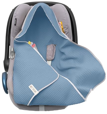 Mikos filt av våffeltyg för sommaren 100 % bomull, babyfilt för bilstol, gosig filt, barnvagnsfilt för barnvagnar, buggys t.ex. Maxi Cosi rosa beige 3-punktsbälte (38) (jeans)