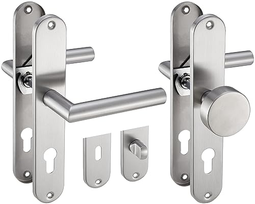 Stahlia Langschild Drückergarnitur Edelstahl gebürstet EMILIA | BB - Buntbart | Türbeschlag für Innentüren, Zimmertüren, Eingangstüren für Türstärke 20 – 47 mm | Befestigungsmaterial