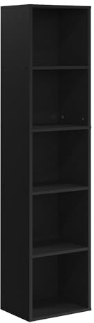 Panana Wooden Cube Bookcase - 2/3/4/5/6 Tier Display Unit Tall Narrow Bookshelf for Office, Living Room, Bedroom Furniture (Black, 5-Tier)