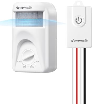 DEWENWILS Funk Lichtschalter mit Bewegungsmelder Innen, Funkschalter Wandschalter, Dämmerungsschalter, Bewegungsaktivierter Schalter 4 Modi, 120° Erfassungswinkel, 6 M Reichweite