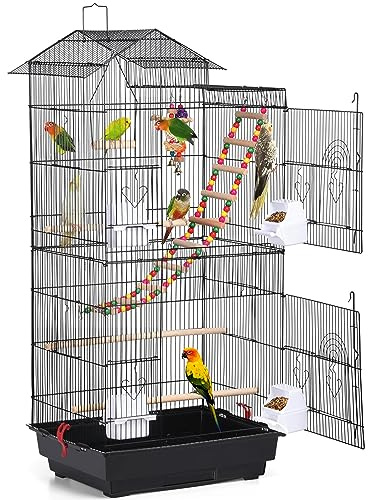 Yaheetech Bird Cage 99cm Roof Top Parrot Cage Metal Budgie Cage for Canary/Cockatiel/Parakeet Black
