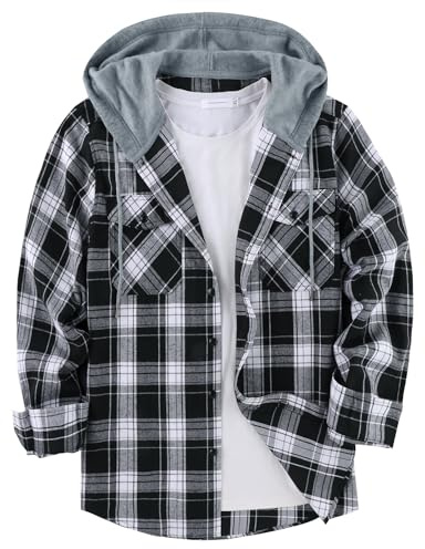onedog Chemise Homme Chemise en Flanelle Homme Chemise à Carreaux Décontractée Chemise de Chasse Homme Chemise à Capuche Homme Chemise à Carreaux Manches Longues avec Deux Poches Poitrine