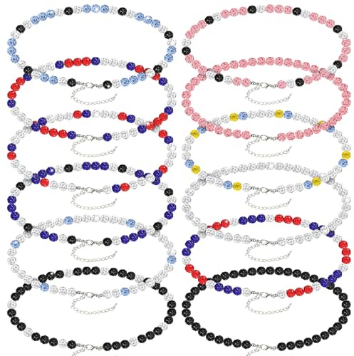 Landical 12 Pcs Bling Baseball Necklace Ice Beaded Baseball Necklace Cool Gifts Bulk for Team Players Lovers Fans(Mixed Colors)