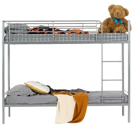 Meuble Cosy Lit superposé 2 Personnes Cadre de Lits 90x190cm en métal pour Enfant Chambre à Coucher Maison, Gris