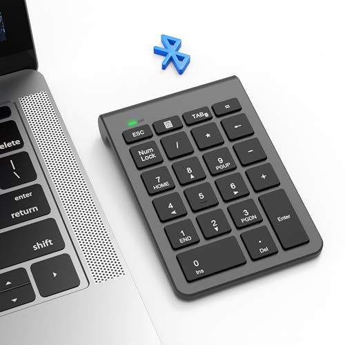 Nummernblock Bluetooth - Ziffernblock Kabellos - Numpad mit 22 Tasten und Mehreren Tastaturkürzeln - Ziffernblock Bluetooth mit Energiesparmodus - Ergonomisch - für Laptop Desktop PC Notebook Surface
