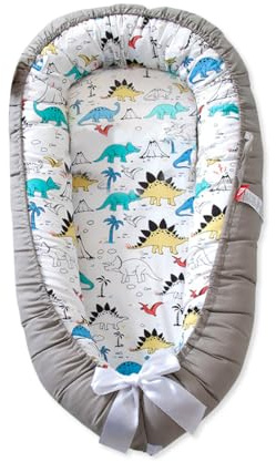 SONARIN Portatile Riduttore Lettino Neonato,88 x 53 cm Baby Nest Nido Neonati Riduttore Culla da Viaggio per Bambini, con100% Cotone Copertura Reversibile Lavabile(Grigio-Dinosauro)
