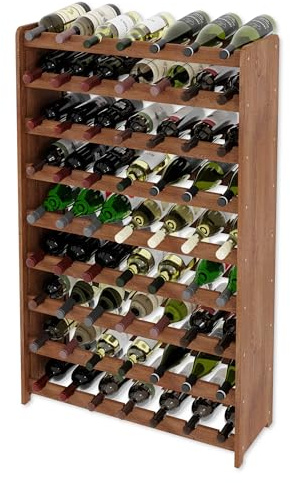 Lenmar, välj din färg, RW-3-63, vinställ av trä, 118 x 72 x 26,5 cm, för 63 flaskor, 9 liggande, natur, brun, Antrazit flaskhylla för vin, förvaring för flaskor (brun)