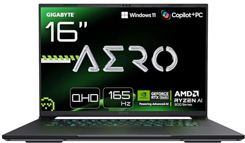 Gigabyte AERO X16 Laptop da Gaming –Copilot+ PC, 16“, 165Hz WQXGA, Ryzen AI 7 350, GPU RTX 5070, 32GB DDR5, SSD Gen4 da 1TB, Windows 11 Home, Garanzia di 2 anni, AERO X16 1WH93ITC64DH