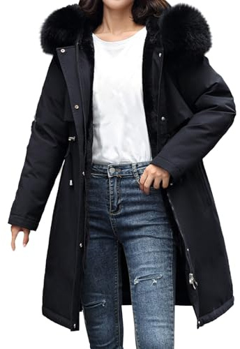 Cappotti invernali da donna con cappuccio Parka in pile lungo giacche soffici con cappuccio foderato in pile imbottito piumino longline idrorepellente capispalla spesso chiusura con zip bottoni felpe