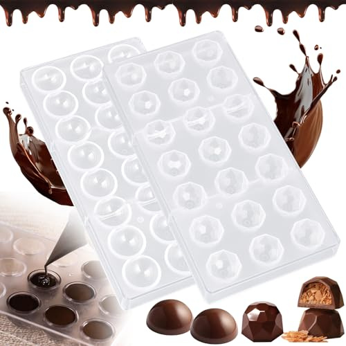 Fzyisw 2 Stück Pralinenform Polycarbonat, Transparente Schokoladen Form, Pralinen Hohlkörper Form für Schokolade, Bonbons und Süßwaren