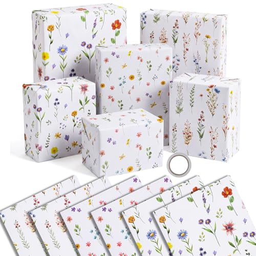 woric 6 Pcs Birthday Wrapping Paper Female, 50x70cm Wedding Wrapping paper | 3 Wildflower Designs Girls Wrapping Paper for Wedding Bridal Shower Birthday Women Girls Mum Besties
