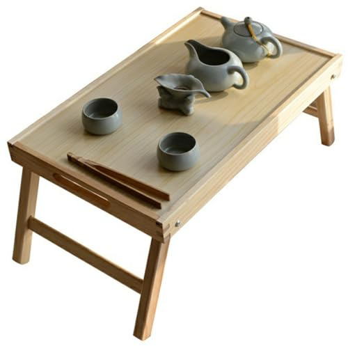 VILLCASE Escritorio Plegable de Madera Maciza 48x30 Cm Color Natural para Cama Portátil Multifunción, Mesa para Desayuno y Servicio en Cama o Sofá, Bandeja Ligera y Compacta para Oficina