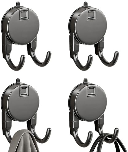 Crevice Self-Adhesive Double Prong Hooks – 4 Pack, Heavy Duty Sticky Hooks Supporting 5KG for Hanging Towels Coats & Accessories on Doors and Walls in the Bathroom, Shower & Kitchen (Dark Grey)