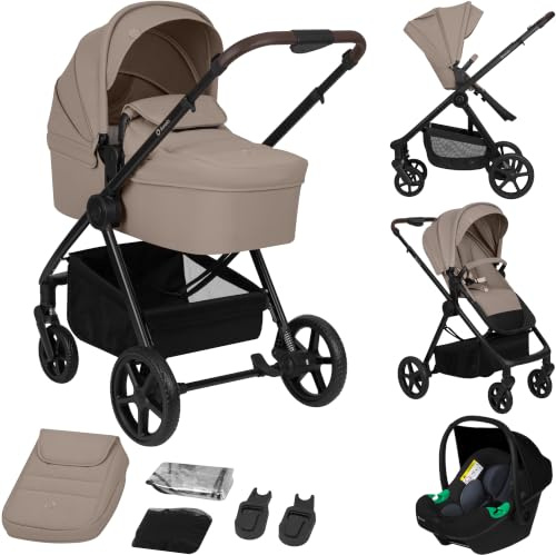 Lionelo Greet 3-i-1 Kombivagn, Stor Liggdel, Sittvagn & i-Size Bilbarnstol | (0-4 år), Vändbar Sittdel, EVA-Hjul, Fjädring Fram och Bak, XXL Sufflett UPF50+, Ventilation, 5-Punktssele, Tillbehör Ingår