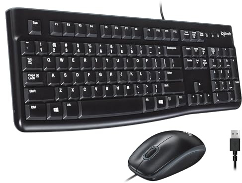 Logitech MK120 Wired Keyboard and Mouse Combo for Windows, Optical Wired Mouse, Full-Size Keyboard, USB Plug-and-Play, Compatible with PC, Laptop - Black