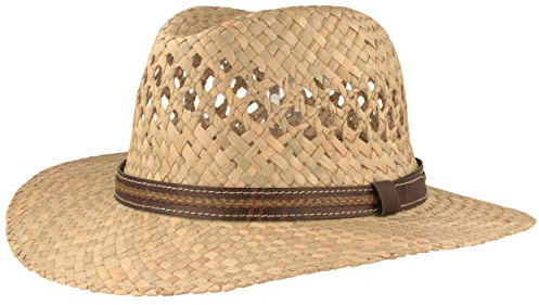 Breiter Sombrero de Sol Verano – Tejido a Mano Paja 100% – Traveller – Muy Ligero, Flexible, Agradable a la Piel y Cómodo, Beige – Natural - Marrón, 56