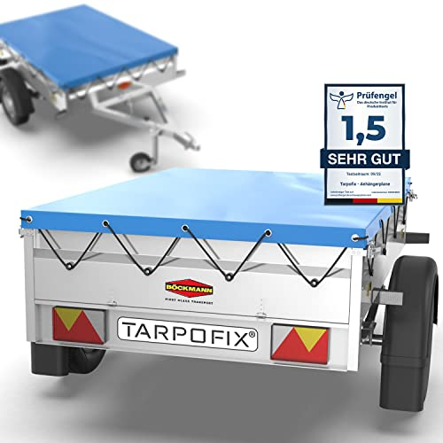 Tarpofix® Anhänger Plane 140 x 115 cm inkl Planenseil | Anhängerplane Flachplane aus PVC PLANENMATERIAL | Verstärkte HP Stema Hänger Abdeckplane für Diverse DDR Autoanhänger | Abdeckung Blau