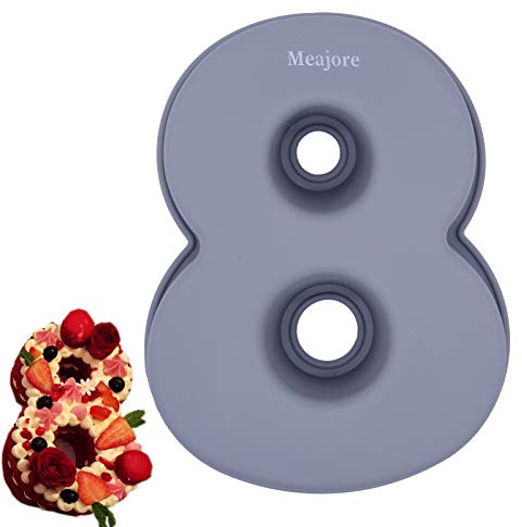 Meajore 3D Large Number Cake Mould,Silicone Baking Letter Ectangle Novel Cake Tins for Birthday Festival and Relationship Marry Anniversary Wedding Party,10 inch Number of 8