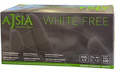 AJSIA WHITE FREE GUANTO MONOUSO IN VINILE SENZA POLVERE TG. M/ 7-7,5