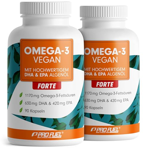 Omega-3 vegan FORTE - 180 Kapseln - 2000 mg Algenöl pro Tag - hochdosiert mit 630mg DHA + 420 mg EPA - vegane Omega-3 Algenöl Kapseln - DHA:EPA Verhältnis 3:2 - laborgeprüft mit Analyse-Zertifikat
