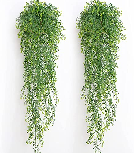TUAKIMCE 2 Stück Kunstpflanzen,Hängend Hängepflanzen,Künstliche Hängepflanze Künstlich Efeugirlande für Schlafzimmer Küche Wohnzimmer Badezimmer Balkon Büro Fensterbank