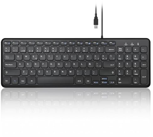 Perixx PERIBOARD-213B Teclado de Tijera USB silencioso con Cable - Diseño Compacto con Teclado numérico - Negro - Qwert Español con Ñ