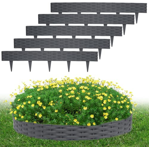 LZQ 20 m gräskant plast, rabattkant rund, rabattkant rottingdesign rosenblad med 20 element á 100 cm (antracit)
