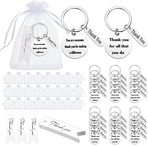 Yinkin 72 Pcs Employee Appreciation Keychain Gift Bulk Thank You Gifts for Coworker Team Staff Graduation(Silver)