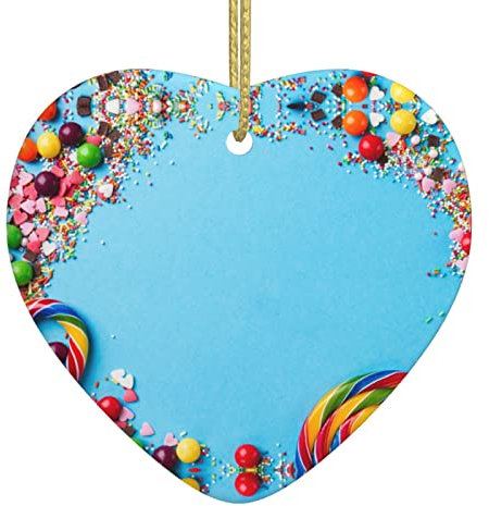Ciondolo a forma di cuore in ceramica di Natale con conffiti cracker lecca-lecca - stampa fronte/retro, decorazioni natalizie, aggiunta di atmosfera romantica.