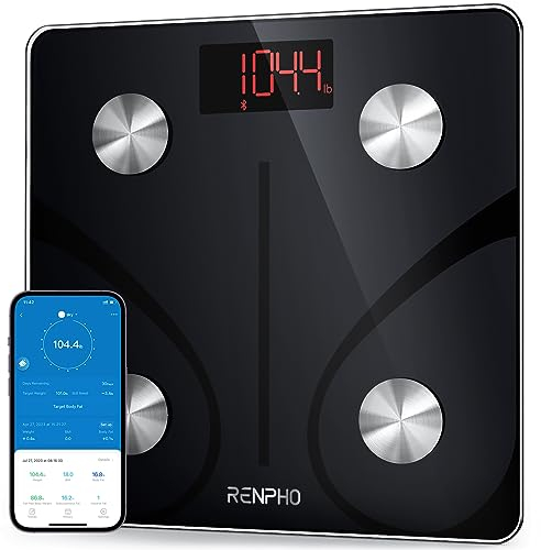 RENPHO Bilancia Pesapersone, Professionale Bilancia Impedenziometrica Bluetooth Bilancia Pesa Persona Digitale con App - Misura Peso Corporeo, Massa Grassa, BMI, Massa Muscolare, 30x30cm
