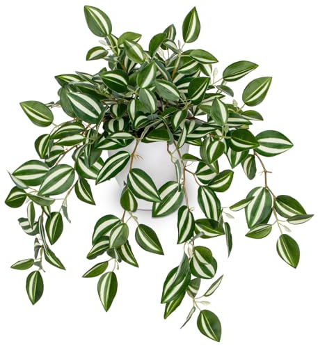 Briful Fake Plants Indoor Artificial Potted Silk Plants Faux Watermelon Peperomia Cascading Vine Plant for Home Office Livingroom Desk Shelf Mantle Decoration(Green/White - 1 Pack)