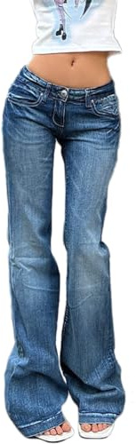 ticticlily Pantaloni a Zampa Donna a Vita Alta Pantalone in Denim Jeans Svasato Elasticizzati Retro Estetica Flared Pants Bootcut Jeans B2 Blu S