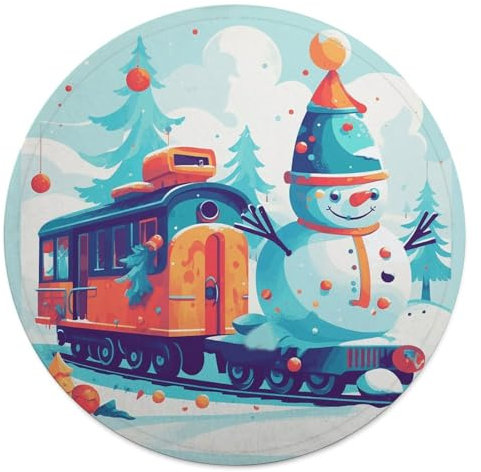 Rundes Strandtuch, Schneemann sitzend im Zug, bedruckte Reisedecke, personalisierte Decke, Yoga-Decke, Mikrofaser, Strandtuch, dicke Tischdecke, Unisex