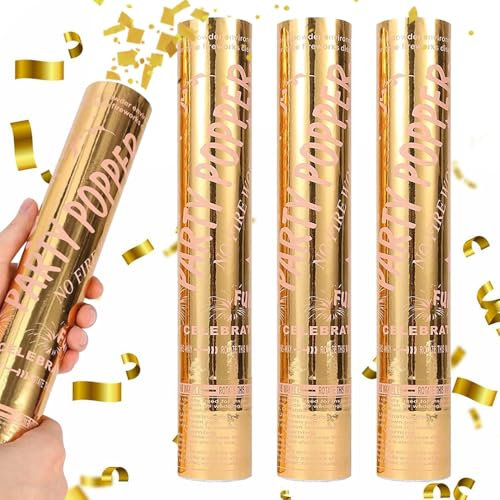 Golden Confetti Cannon, 4 PCS Gold Foil Confetti, 30cm Party Poppers, Biodegradable Confetti Cannons, Large Confetti Cannons for Celebrations,Birthday, Wedding, Elite, Party Supplies
