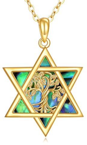 KECHO Collana in oro massiccio 14 carati con stella di David, ciondolo albero della vita, idea regalo per donne