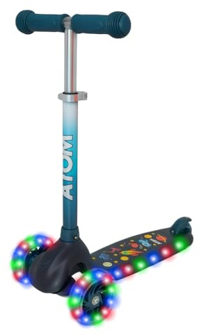 ATOM Eclipse Solar Space Light-Up 3-Wheel Scooter for Kids Ages 3–12 | LED Kick Ride-On with Adjustable Handlebar | Tri-Wheel Push Scooter for Boys & Girls. Tassels detachable.
