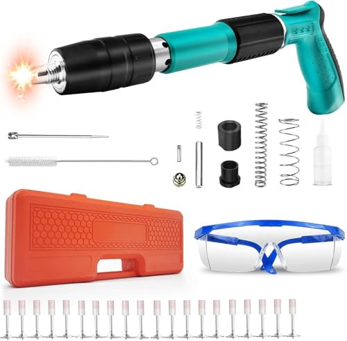 FSZNKJ Kit de pistola de clavos de hormigón con 20 clavos, pistola de clavadora de aire ajustable de 5 velocidades, herramienta de remache de fijación portátil, pistola de clavos manual para ladrillo