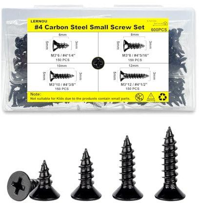 M3 Black Wood Screws,600 pcs Self Tapping Screws,Small Wood Screw Set,Suitable for Furniture, Woodworking, DIY Model Fixing