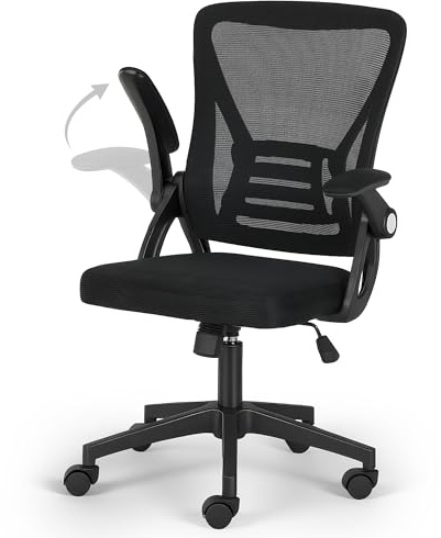 ADOV Ergonomic Office Chair with 90° Flip-up Armrest Lumbar Support, Adjustable Height Mesh Desk Chair with Seat Cushion, Executive Swivel Computer Chairs, Comfortable Desk Chairs for Home Office